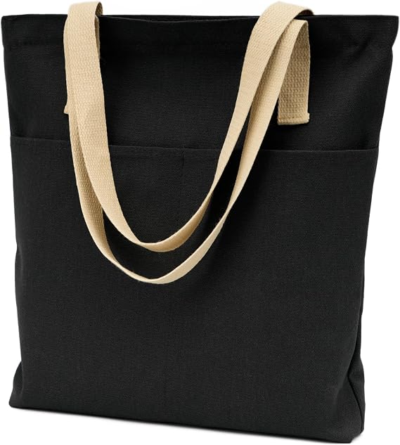 REDSINDA Canvas Aesthetic Tote Bag with Zipper and Pockets for Women Men