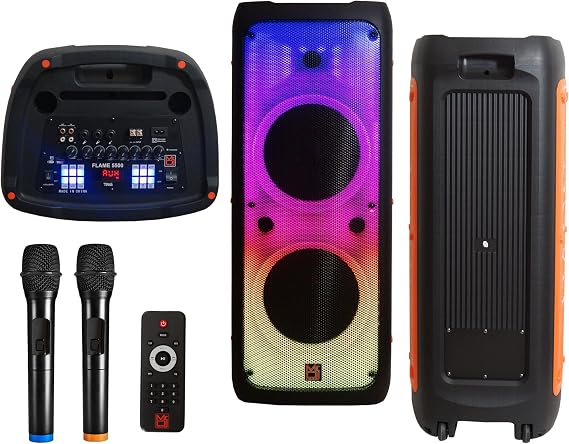MR DJ FLAME5500LED Professional Portable Dual 12 3-Way Full-Range Powered/Active DJ PA Multipurpose Live Sound Bluetooth Loudspeaker