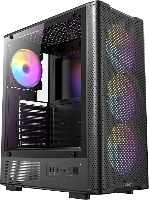 Antec VX310 ARGB, 750W 80+ Bronze PSU Dahil, 4x120mm ARGB Fan, Temperli Cam Yan Panel, Mid-Tower ATX Oyun Kasası, Siyah