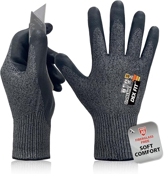 DEX FIT ANSI A9 Cut Resistant Work Gloves, CRU953HE, 3D Comfort Stretch Fit, Soft Stainless Steel Fiber, Power Grip for Glass Handling, Sheet Metal & Warehouse Work, BlackGray, M, 1 Pair