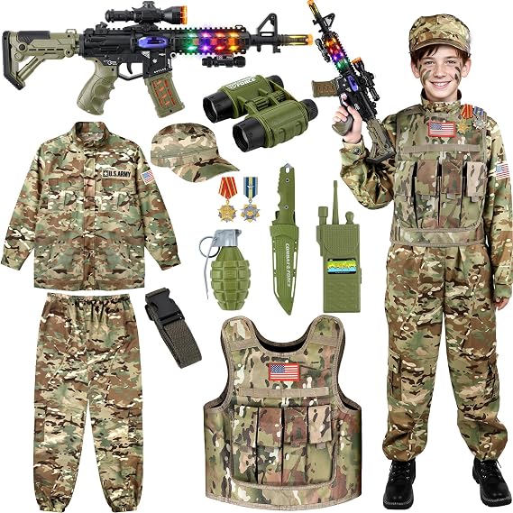 GIFTINBOX Army Costume for Boys with Vest, Halloween Costume for Kids 3-13