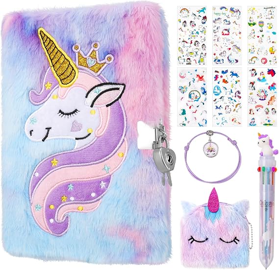 FRIUSATE Unicorn Secret Diary for Girls,Unicorn Lockable Diary