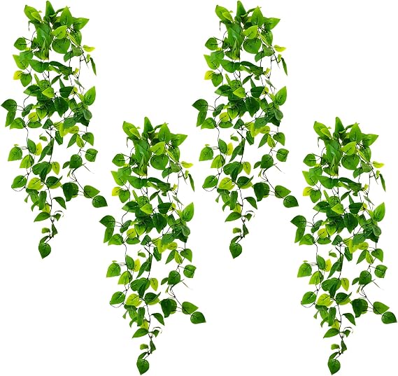 4 Pack Artificial Hanging Plant, Fake Hanging Plants Decor Indoor, Artificial Plants for Decor Indoor As Balcony Decoration and Plante Artificielle Interieur with Fake Vines, Faux Plants Outdoor