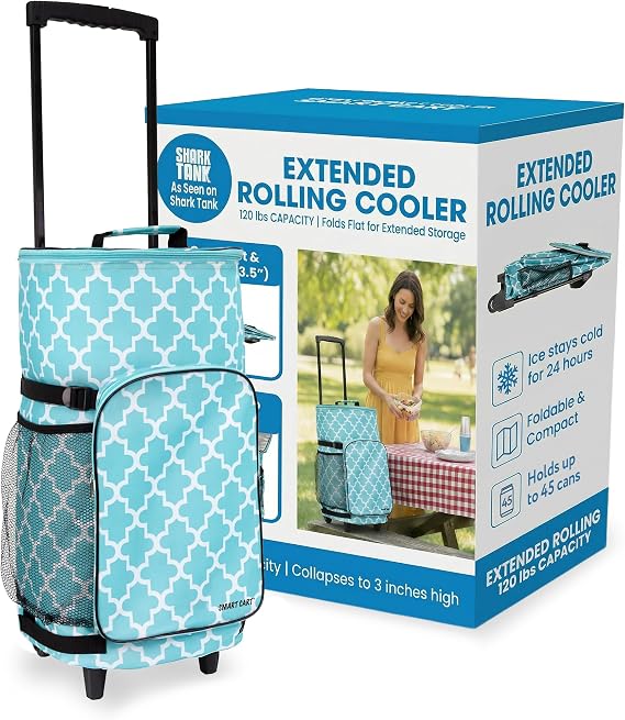 dbest Products Ultra Compact Smart Cart Cooler Extended Insulated Collapsible Rolling Tailgate BBQ Beach Summer Moroccan Tile