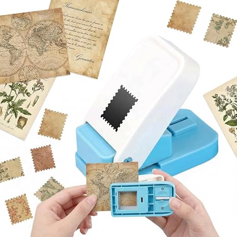 Rectangular Postage Stamp Punch1x0.8inch, Portable Scrapbooking Squares Stamp Puncher Scalloped Rectangle, Lever Action Square Paper Craft Punch Cutter for Paper Crafting Scrapbooking DIY Card Making
