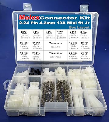 13amp Molex Mini-Fit Jr Terminals Size 18-24 AWG Connector Kit Set 388pcs 2-24 Pin Natural