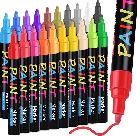 IVSUN Paint Markers, 20 Colors Oil-Based Waterproof Marker Medium Tip