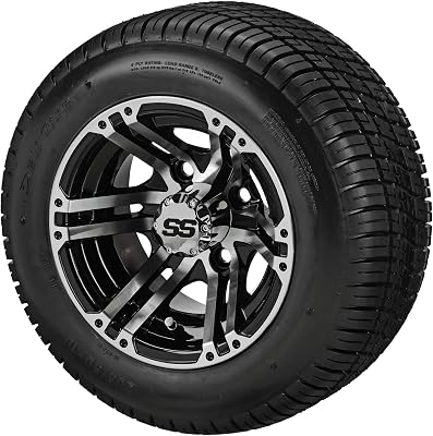 RM Cart 10 Yukon BlackMachined on 20550-10 Deli Tires Set of 4 | Golf Cart Tires and Wheels Combo with Standard Lug Nuts