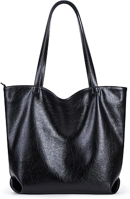 Large Soft Tote Bag for Women Genuine Leather Hobo Handbag with Zipper for Work Travel or Shopping