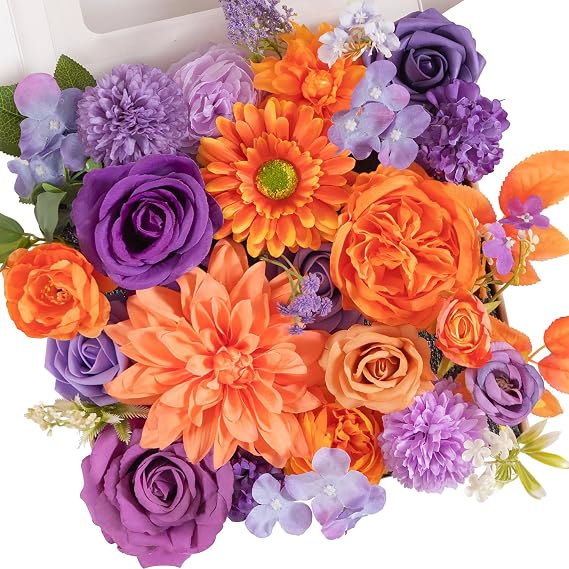 TINGE TIME Fall Artificial Flowers Combo, Burnt Orange Purple
