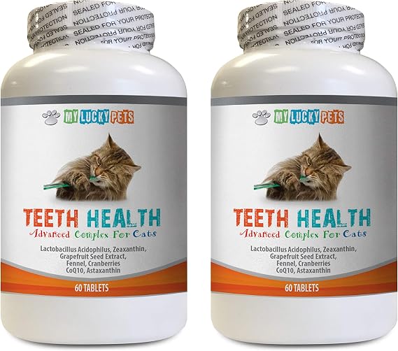 cat Breath freshener Treats - CAT Teeth Health Formula - Gum and Oral Care - Immune Booster - Advanced Complex - Adult cat Vitamins - 2 Bottles (120 Tablets)