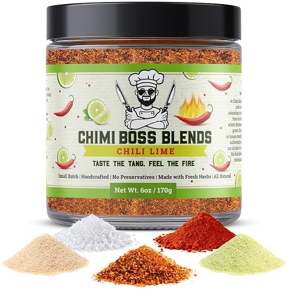 Chimi Boss Chili Lime Seasoning, 6oz Zesty & Spicy Dry Rub for Tacos, Chicken, Veggies, Fruit and Snacks All Natural Tangy Latin Inspired Spice Blend
