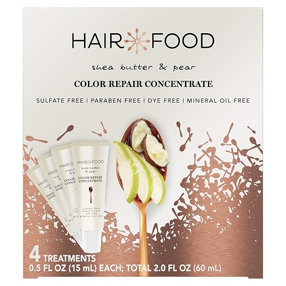 Hair Food Color Repair Concentrate, Repair Damage and Prevent Fade, Shea Butter and Pear, Paraben & Dye Free, Pack of 4, 0.5 Oz Each