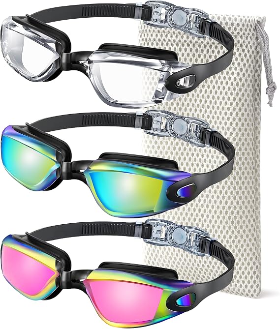 NSSIW Swim-Goggles-Adult Goggles-Swimming-men and Women: Anti Fog No Leak and Ultra-wide Field of View 3 Pack