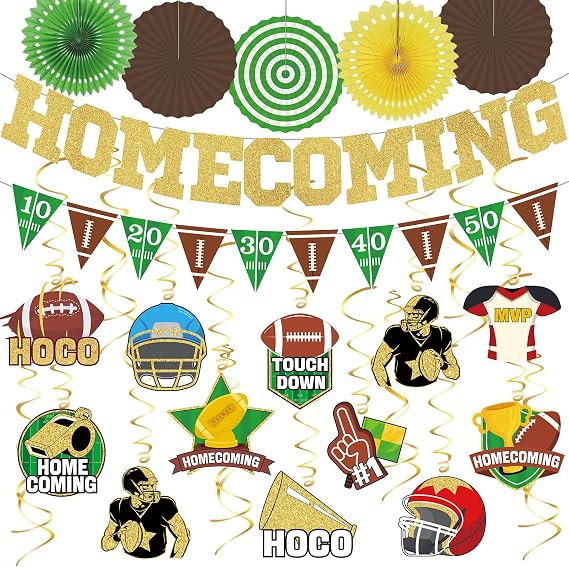 37PCS Homecoming Football Party Decorations Kit Hoco Decor Banner Hanging Swirls Paper Fans Back to School University College Supplies