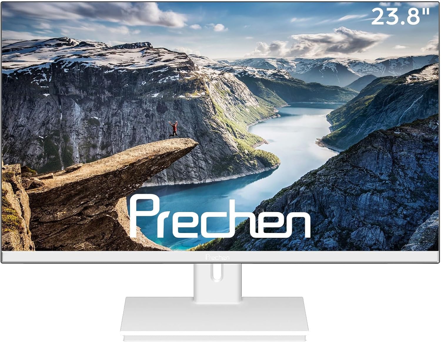 23.8 Inch Computer Monitor FHD 1920 x 1080 LED Screen Business Frameless Gaming Screen 75Hz PC Monitor VA 3000: 1 HDMI VGA 4ms VESA Mounting Desktop Monitor for Office Work White