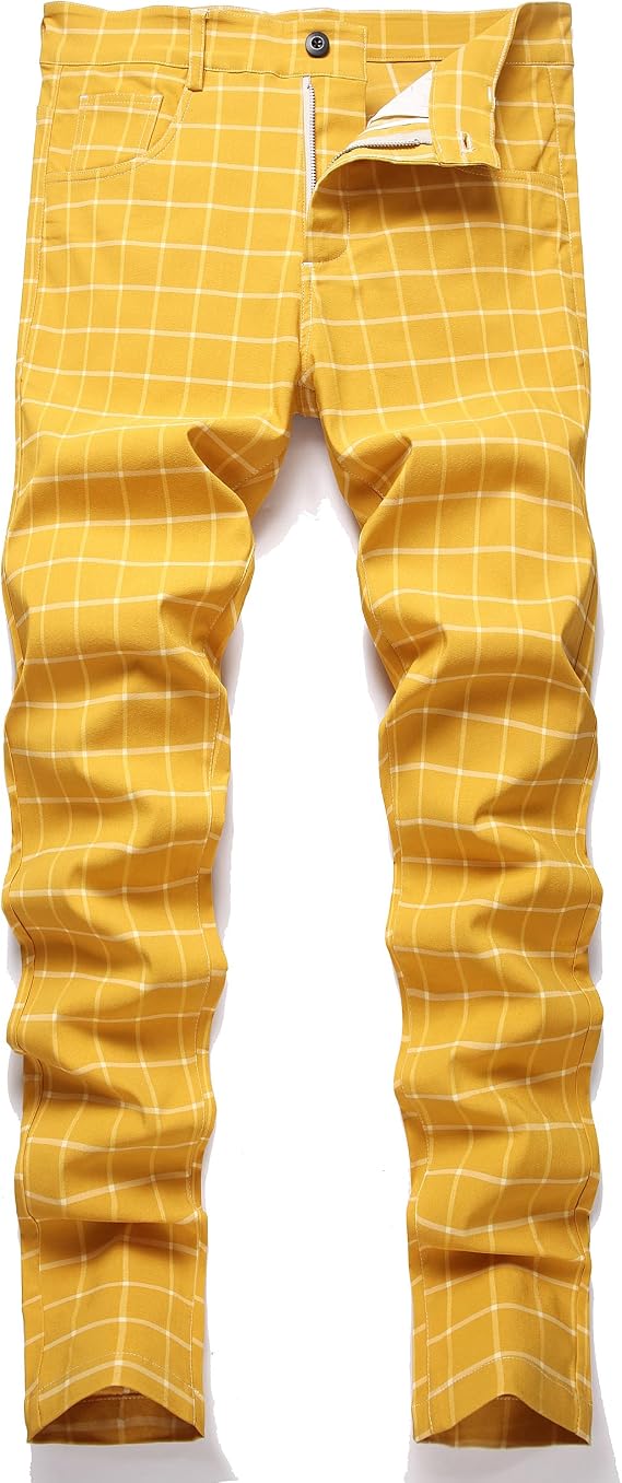 Plaid Pants for Men Slim Fit Dress Skinny Chinos Pants