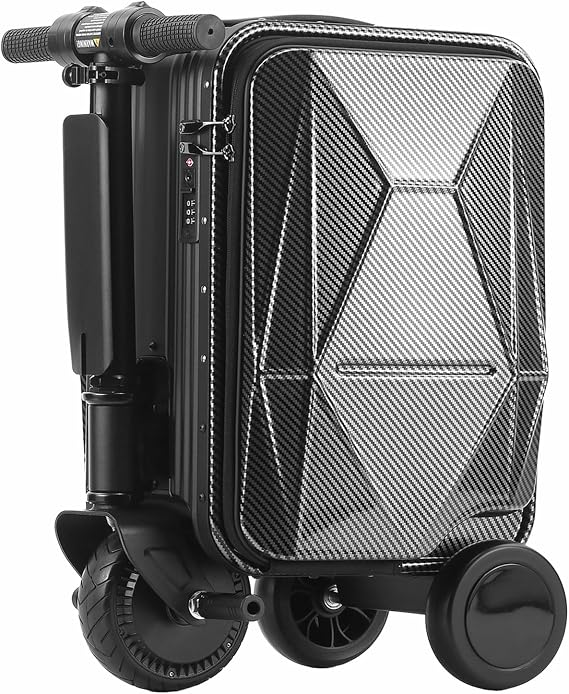 Electric Suitcase, 20 L Electric Rideable Luggage with Telescopic Handle, Load 110 KG/Speed Adjustment/External Charging Port/Removable Battery/Mileage 8-10 KM, for Travel,Black