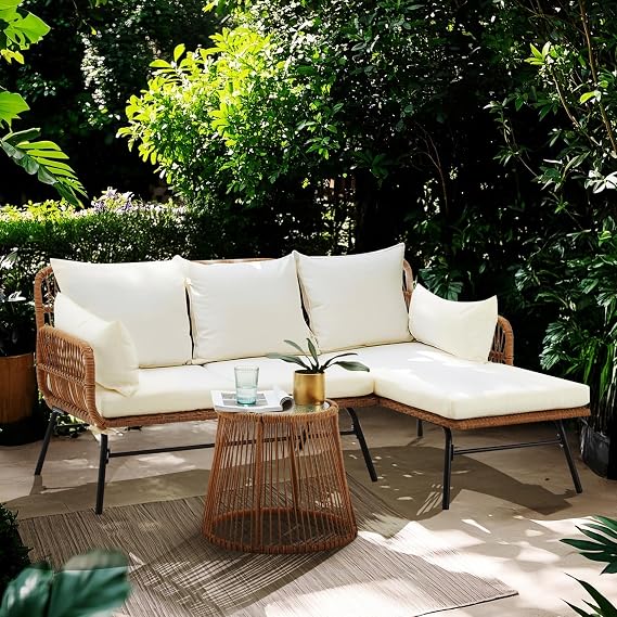 Bezseller 3-Piece Outdoor Patio Rattan Furniture Set, Beige