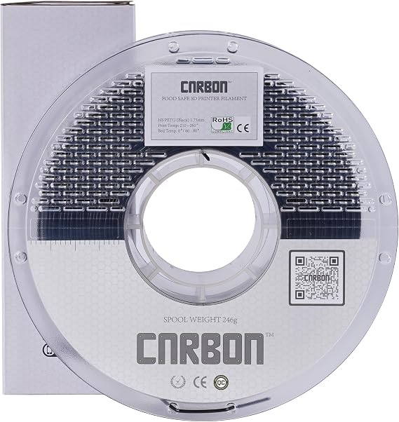 High Speed Certified Food Grade PETG 3D Printer Filament - 60-600mm/s - CARBON by Comfy Materials - Lab Tested FDA Compliant Food Safe, 1.75mm, 1kg, Accuracy: +/- 0.02 (Black)