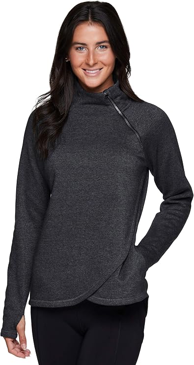 RBX Activewear Women's Fleece Sweatshirt Fashion Pullover With Pockets, Zip Mock Neck and Thumb Holes