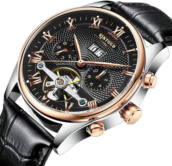 Men's Self-Wind Tourbillon Mechanical Watches Water Resistant Automatic Skeleton Wristwatches