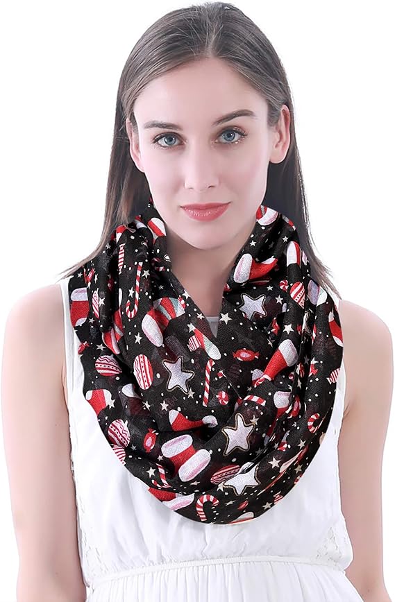 Lina & Lily Holiday Christmas Pattern Print Women's Infinity Scarf Lightweight