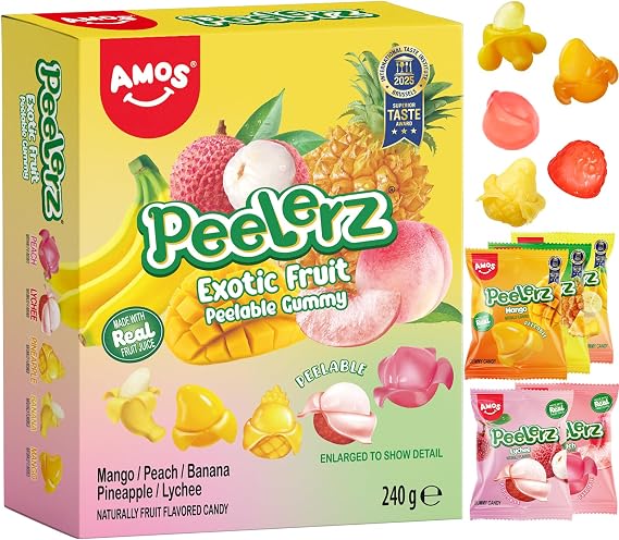 AMOS Peelerz Peelable Gummy Candy, 5 Fruit Flavors Sweets Gift Box 240g