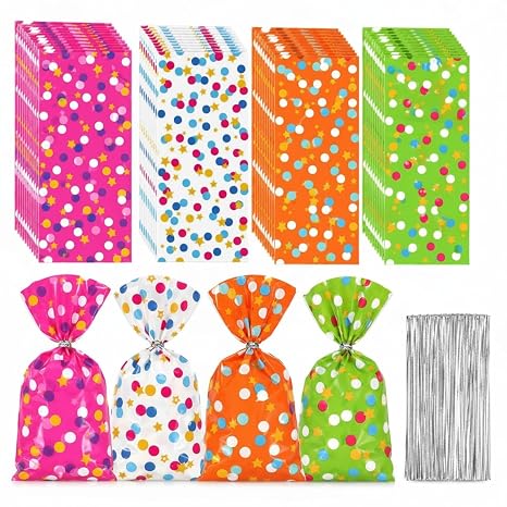 Pajean 100 Pcs Cellophane Treat Bags for Party Favors Decorations