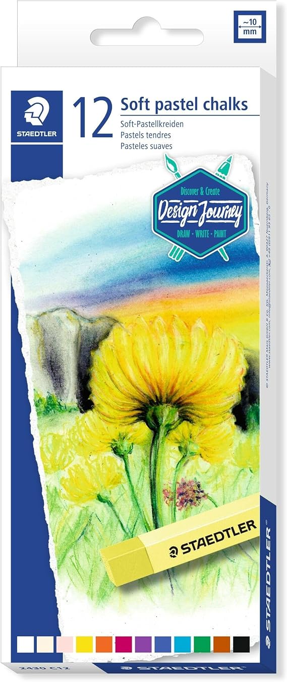 Staedtler Karat Premium Quality Soft Pastel Chalks Set of 12 colors in Heavy-Duty Cardboard Storage Case (2430C12)