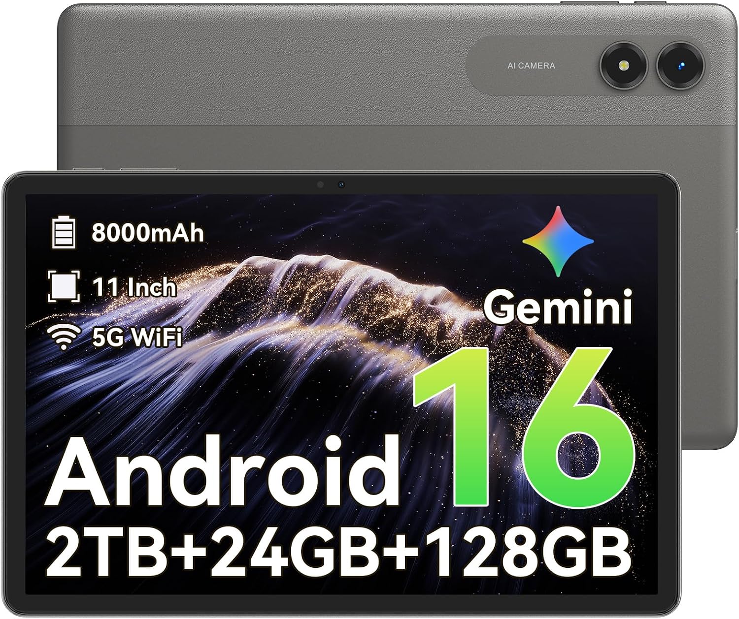 Tablet 11 Inch,Android 16 Tablets Built-in Gemini AI,24 GB RAM,128 GB Storage,Octa-Core T7250 Processor,90Hz Display,8000 mAh Battery with OTG Reverse Charging,for Remote Work and Home Entertainment
