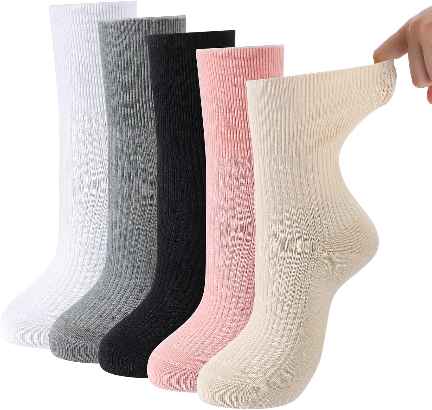 5 Pairs Maternity Crew Socks Extra Width Cotton Pregnancy Loose Socks Labor and Delivery Wide Top Cozy Anklets for Hospital Women Pregnancy Gift New Mom Swollen Feet