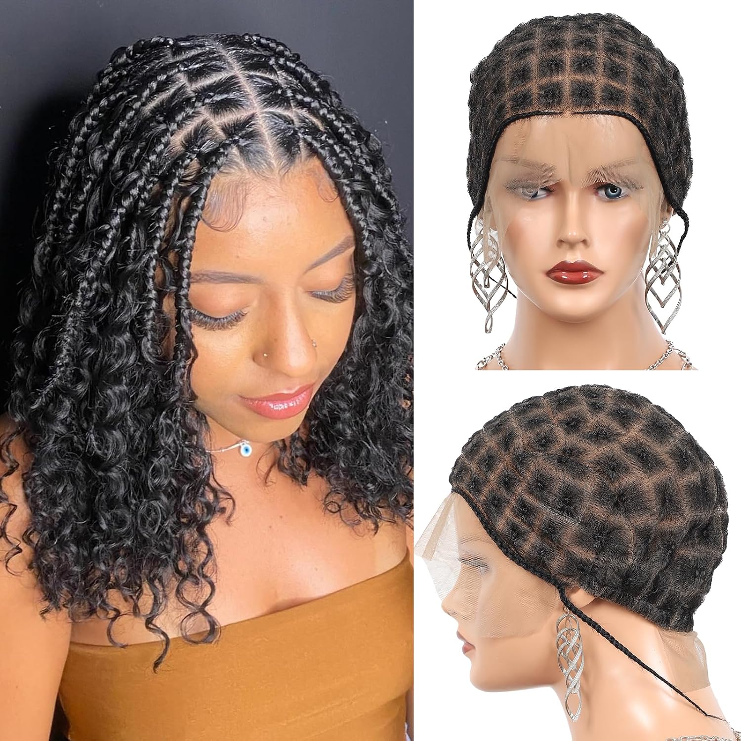 Braided Wig Caps for Crochet Braids with Baby Hair Double Full Lace braid Wig Cap with Natural Knots Sew In Lace Wig Cap for Crochet DIY Trendy Braid styles113 Knots