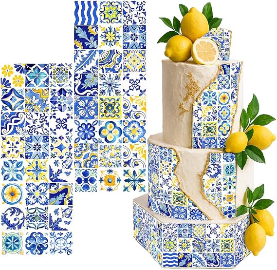 Edible Cake Wrap Mediterranean Tile Cupcake Topper Border Decoration 2 Strips 14x5 inch