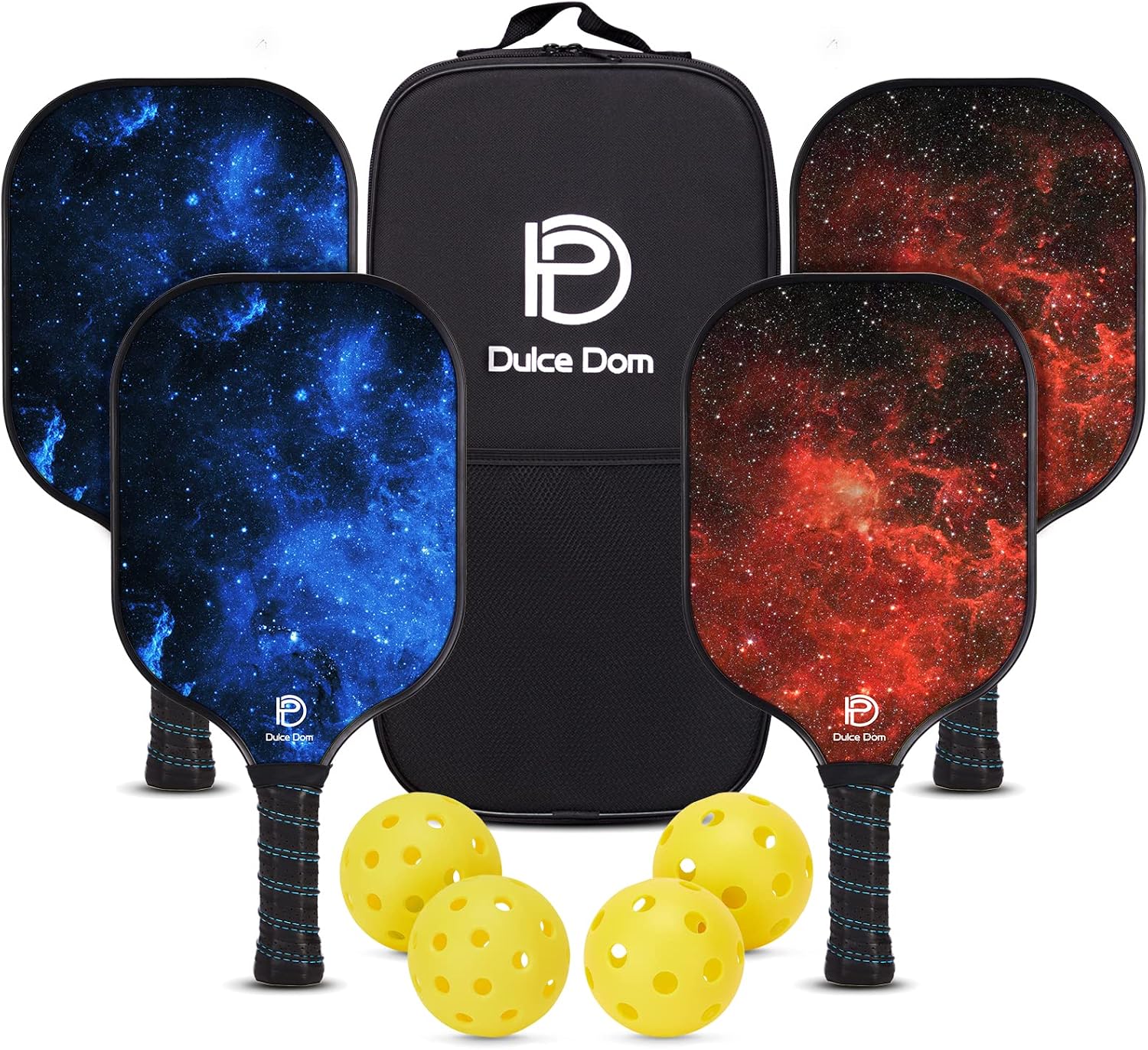 DULCE DOM Pickleball Paddles, USAPA Approved Pickleball Set with 4 Premium Wood Pickleball Paddles, 4 Pickleball Balls and Pickleball Bag, Pickleball Rackets Gifts for Beginners & Pros, Women & Men