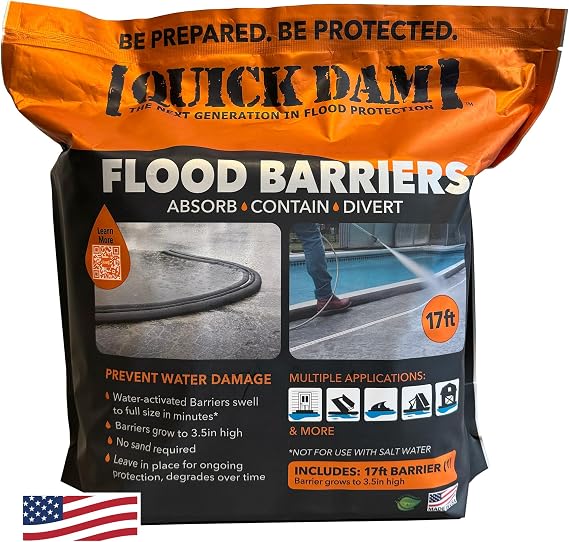 Quick Dam Water Activated Flood Barrier, 17ft, 1 Pack