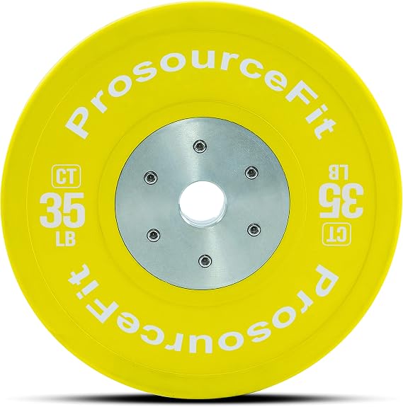 ProsourceFit Competition Color Training Bumper Plates, Rubber with Steel Insert, Calibrated for Cross Conditioning, Power Lifting, Weight Training