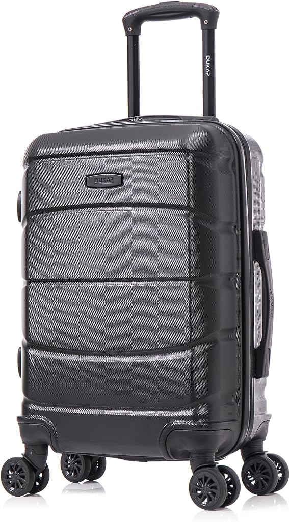 DUKAP SENSE Hardside Luggage with Spinner Wheels | 20 in Durable Lightweight Carry on Suitcase for Travel | Zipper Clouser Suit Case with Gel Handles and Trolley | Black