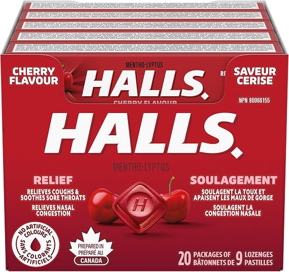 Halls 62476 20-Packs Cough Drops Cherry 9 Pieces PER Pack New! Authorized Dealer