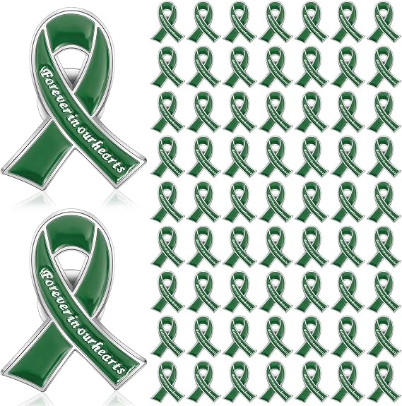 Tigeen 50 Pcs Metal Funeral Ribbon Pins Memorial Lapel Pins Bulk Green