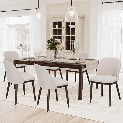 COLAMY Upholstered Dining Chairs Set of 6, Modern Kitchen Chairs with Back, Fabric Side Chair with Wood Legs for Dining Room Kitchen Restaurant, Beige