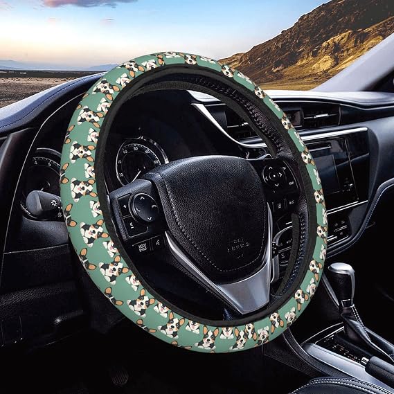 Cartoon Cute Corgi Tricolor Dog Car Steering Wheel Cover Auto Steering Wheel Protector Anti-Slip Elasticity and Breathable Car Accessories Universal 15 Inch for Cars SUV Sedan Vans Trucks