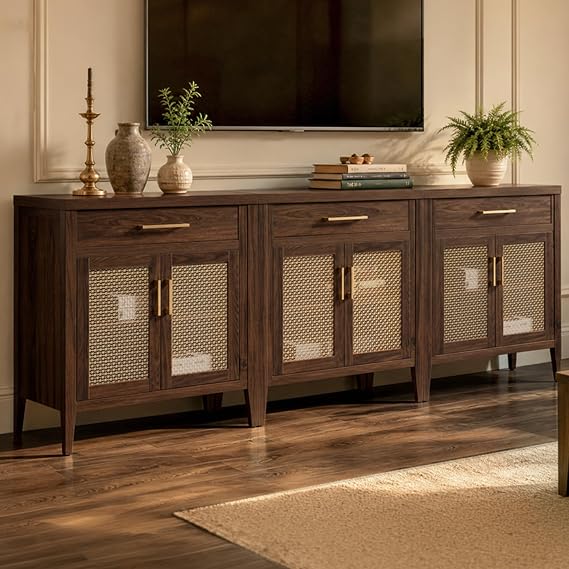 SICOTAS 90" Sideboard Buffet Cabinet w/Adjustable Shelves, Espresso Walnut