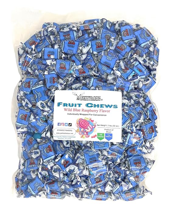 Wild Blue Raspberry Flavored Fruit Chews, 2 Pounds Bulk