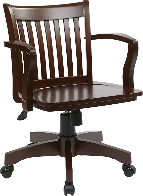 OSP Home Furnishings Deluxe Wood Banker's Home Office Desk Chair with Adjustable Height, Locking Tilt and Heavy Duty Base, Espresso Finish