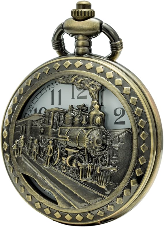 SEWOR Japan Quartz Movement Pocket Watch with Double Chain (Metal & Leather) (Train)