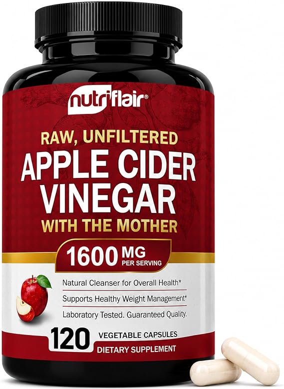 NutriFlair Apple Cider Vinegar Capsules with Mother 1600mg, 120 Capsules