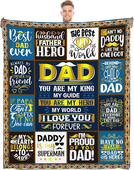 Dad Blanket - Best Dad Ever Throw Blanket, Fathers Day Birthday Christmas Gift for Daddy, Papa Father Hero Cozy Flannel Throw, Inspirational Gift for Men 50x60