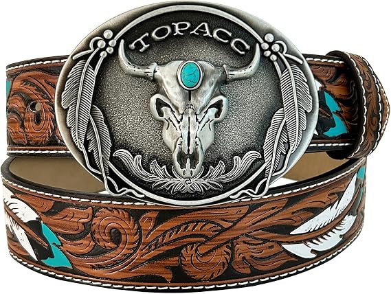 TOPACC Western Belts for Woman Men with Western Buckle Cowboy Cowgirl Country Belt for Jeans Pants