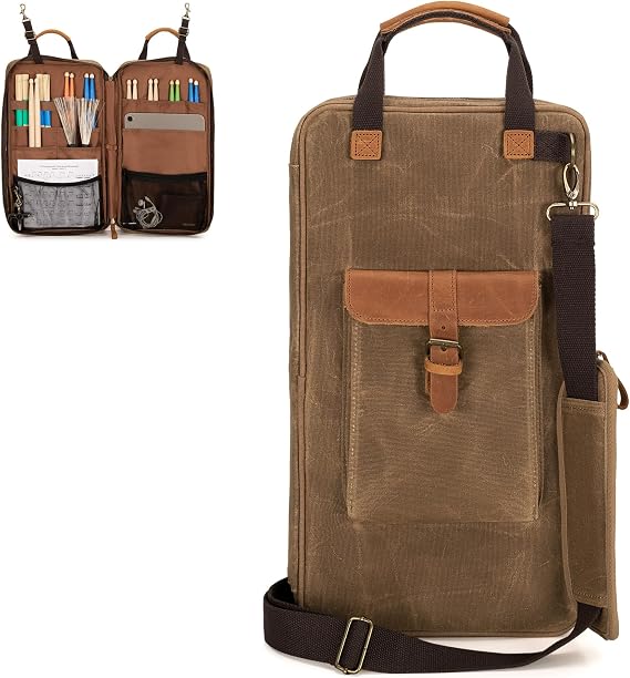 Damero Waxed Canvas Drum Stick Bag with Hanging Hooks and Shoulder Strap